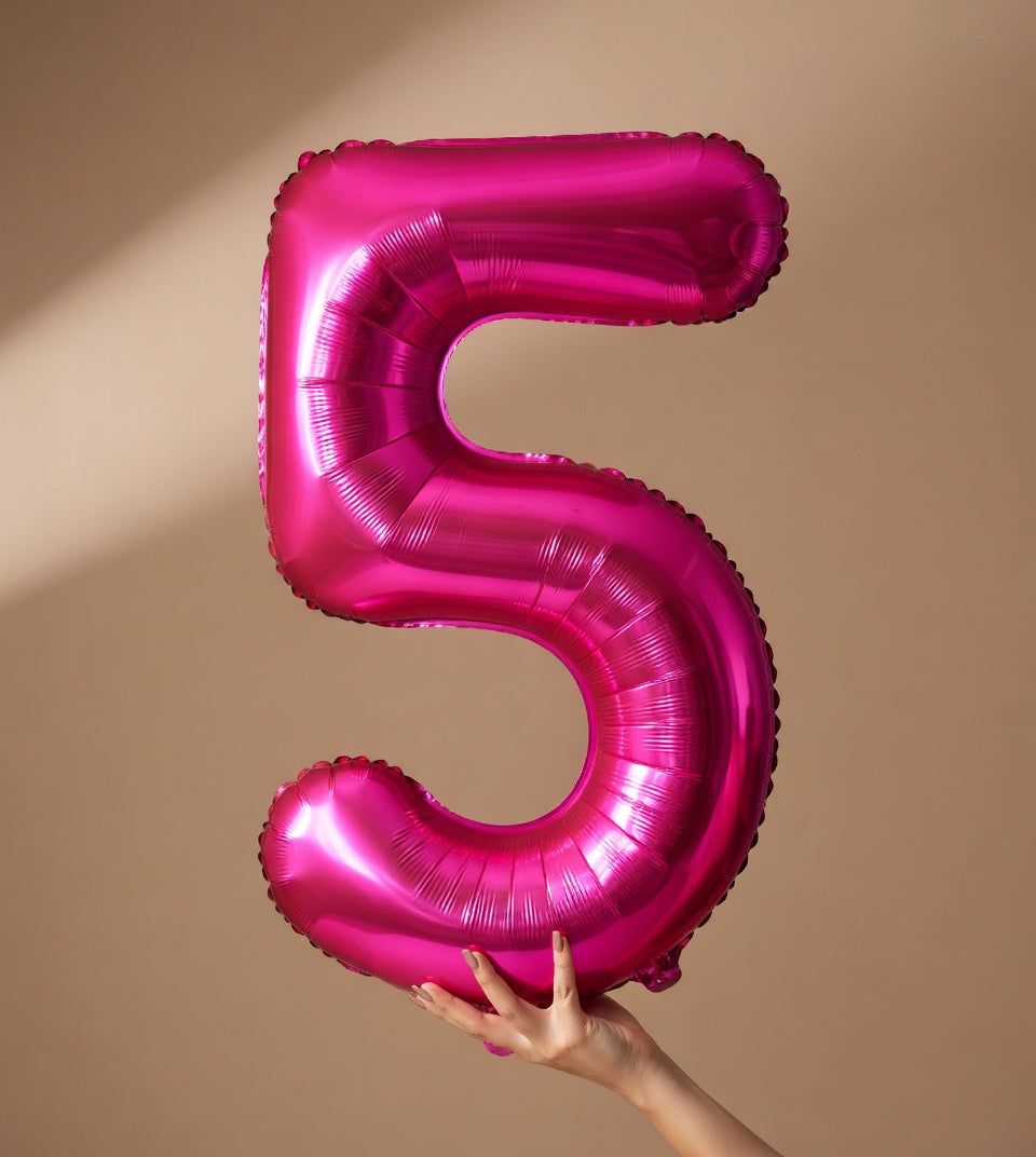 Bright pink #5 balloons, 40-inch number balloons, 5th birthday balloon decorations, bright pink party supplies, #5 number balloons, number 5 balloons Vatoyum Balloons