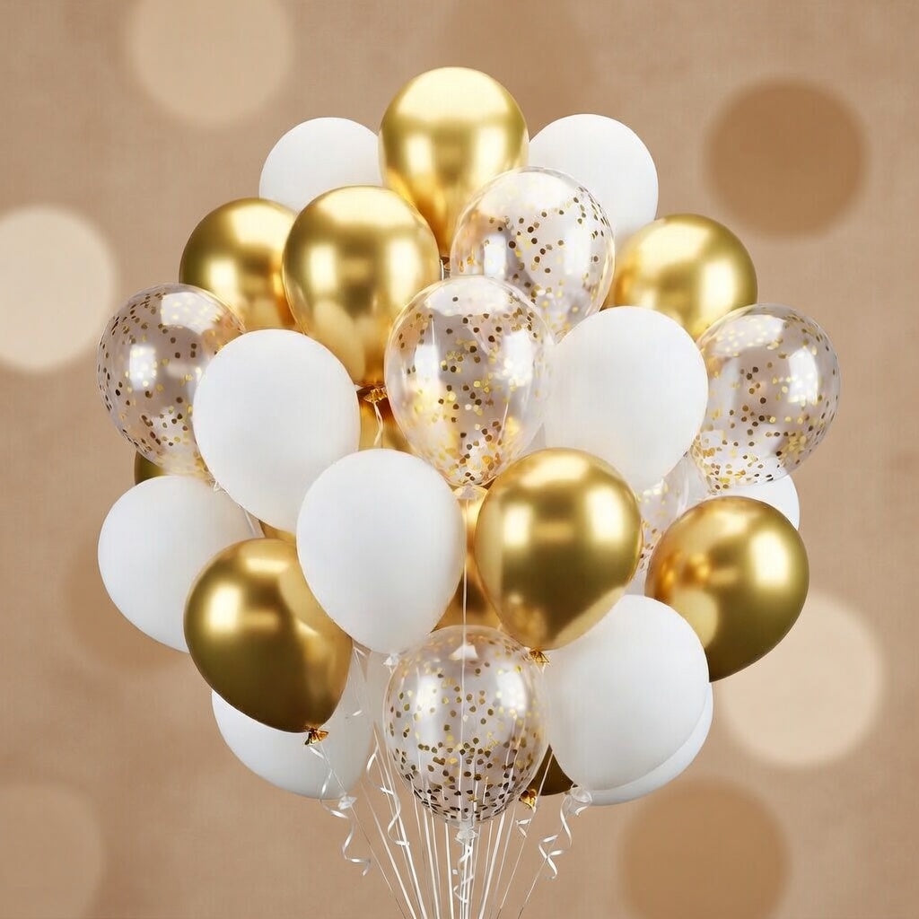 60pcs Gold and White Balloons 12inch, White and Gold Balloons with Metallic Gold Confetti Balloons for Graduation Wedding Engagement Birthday Party Decorations Vatoyum Balloons