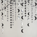 Black Silver Moon Garland Twilight Birthday Decoration Star Streamer Gothic Party Decor Garland Ramadan Eid Mubarak Glitter Banner Celestial Wedding Baby Shower Halloween Summerween Decor Vatoyum Balloons