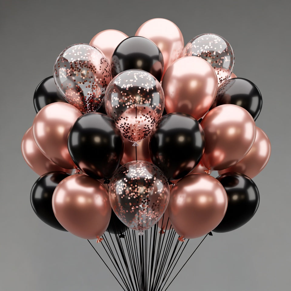60pcs Rose Gold and Black Balloons 12inch with Rose Gold Confetti Balloons for Wedding Graduation Baby Shower Birthday Party Decoration Vatoyum Balloons