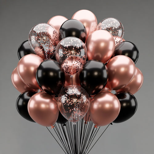 60pcs Rose Gold and Black Balloons 12inch with Rose Gold Confetti Balloons for Wedding Graduation Baby Shower Birthday Party Decoration Vatoyum Balloons