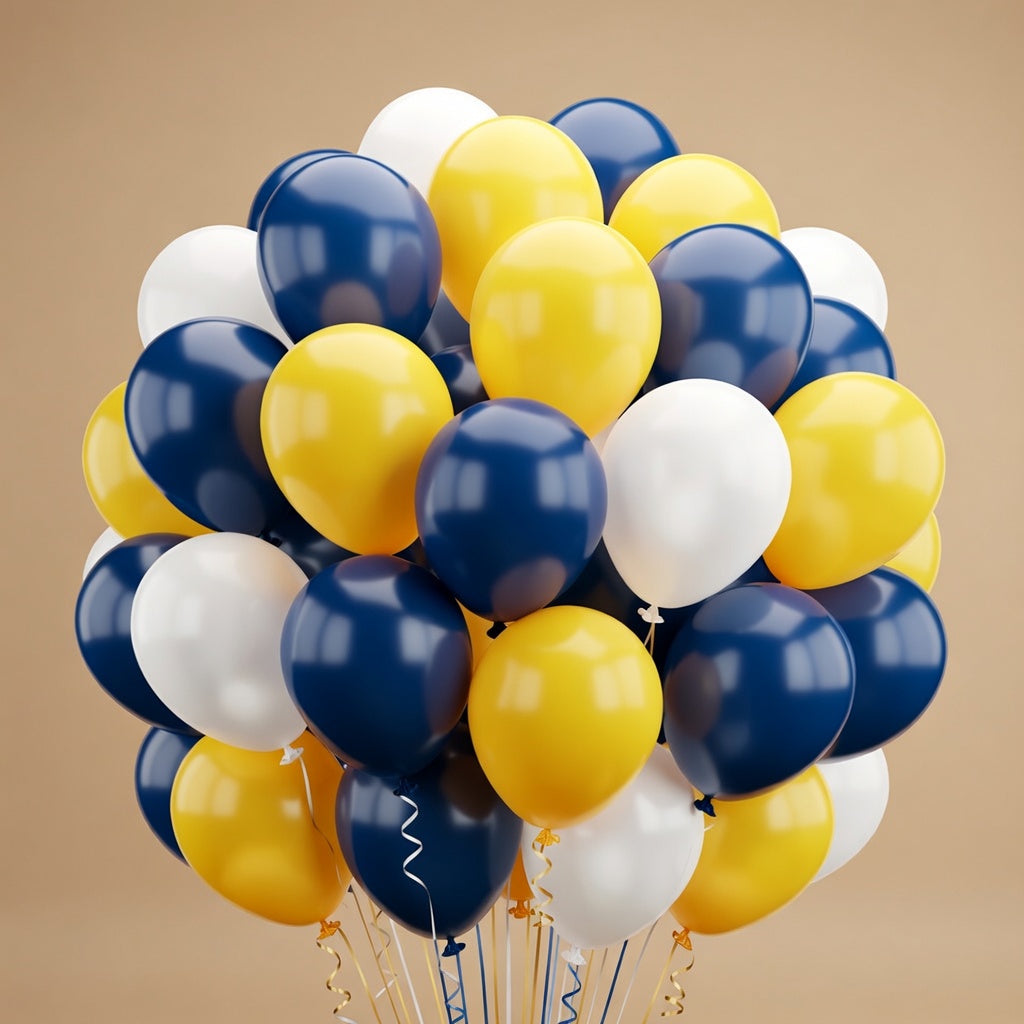 Navy Blue Yellow White Balloons, 12 Inch Navy Yellow Party Dark Yellow Latex Balloons Set for Boys Men Birthday Wedding Baby Shower Graduation Anniversary Decorations Vatoyum Balloons