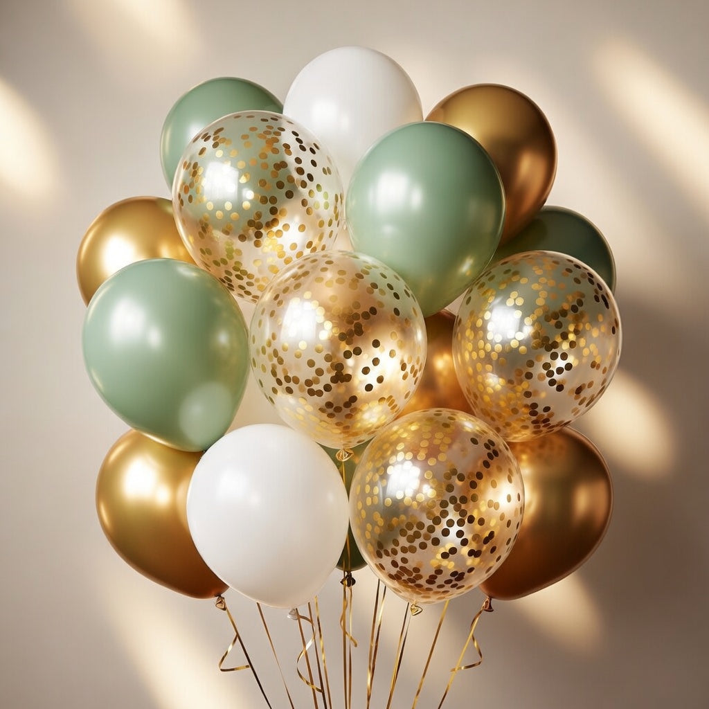 Dusty Sage Green and Gold Balloons, 12 Inch Retro Olive Green White Gold Latex Muted Balloon Set for Girls Birthday Wedding Jungle Baby Bridal Shower Camp Bachelorette House Warming Party Decorations Vatoyum Balloons