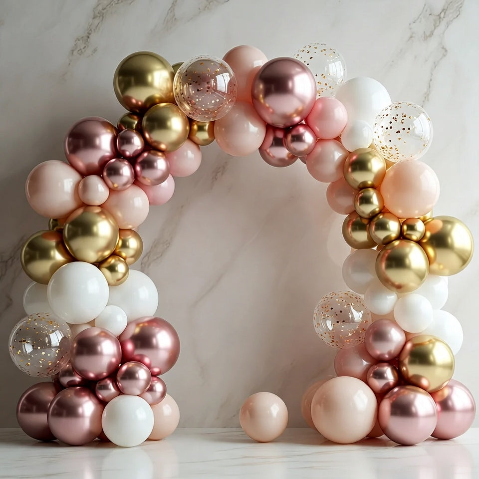 Rose Gold Balloon Garland Kit, Nude Pastel Pink Metallic Gold Matte White Balloons Gold and Rose Gold Confetti Balloons for Valentines Day Wedding Bridal Shower Party Girl Birthday Decorations Vatoyum Balloons