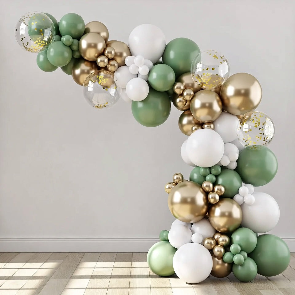 Sage Green White Gold Balloon Garland Arch Kit, 146Pcs Latex Balloons Different Sizes 18 12 10 5 Inch for Birthday Baby Shower Gender Reveal Wedding Party Decoration Vatoyum Balloons