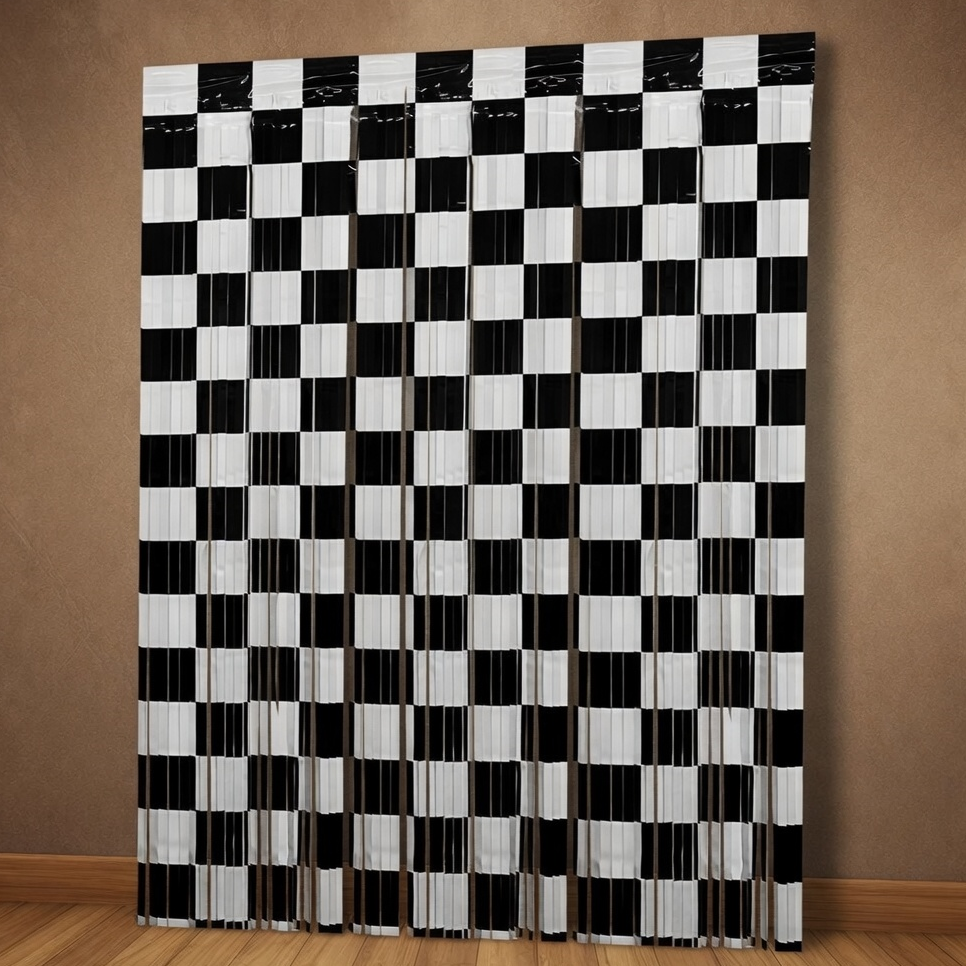 Racing Theme Foil Fringe Curtain Backdrop – Birthday Party Decorations (2-Pack) | 3.28 x 6.56 ft. Black & White Foil Fringe Curtains | Photo Booth Props | "Number One" Racing Birthday Party Decor Vatoyum Balloons