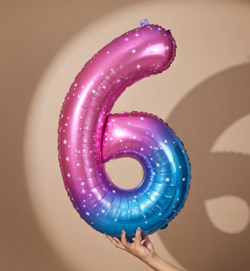 Starry Sky 6 Balloon, Number Balloons 40 Inch, 6th Balloons for Birthday Decorations, Starry Sky Party Supplies 6 Birthday Balloon, Number 6 Balloon Vatoyum Balloons