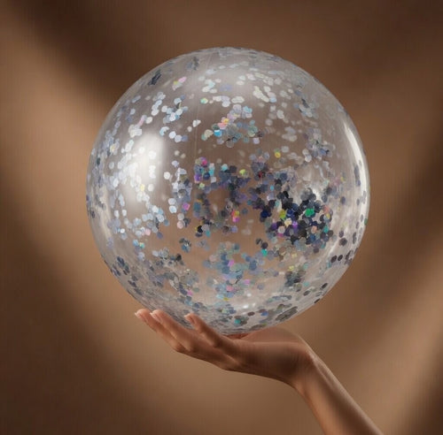 10 Pcs Inflatable Glitter Beach Balls 16 Inch Large Sparkly Confetti Pool Balls Clear Blow up Balloon Toys for Wedding Baby Shower Birthday 2026 New Year Party Decoration(Silver,Glitter) Vatoyum Balloons