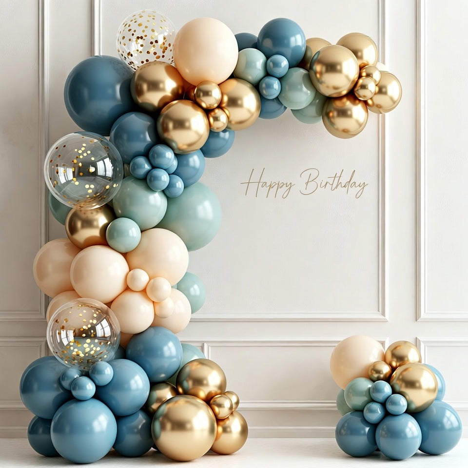 Dusty Blue Balloon Arch Kit Garland 142pcs Different Sizes of 18 12 10 5 Inch Light Baby Blue White Sand Gold Confetti Boho Balloons for Baby Shower Gender Reveal Birthday Party Decorations Vatoyum Balloons