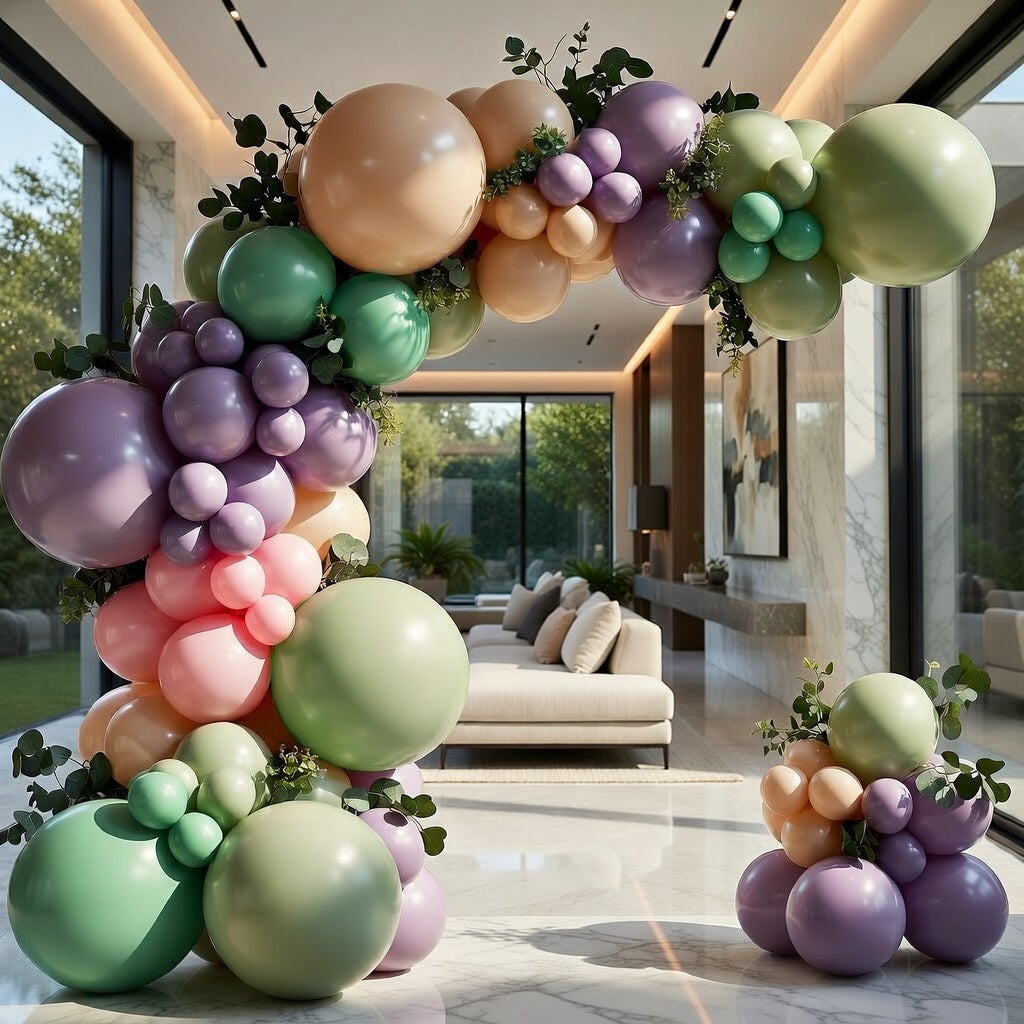 Dusty Green Purple Pastel Pink Balloon Arch Garland Kit 124Pcs Double Stuffed Light Green Sage Green Purple Yellow Macaron Pink Balloons for Wildflower Baby Shower Wedding Birthday Party Decorations Vatoyum Balloons
