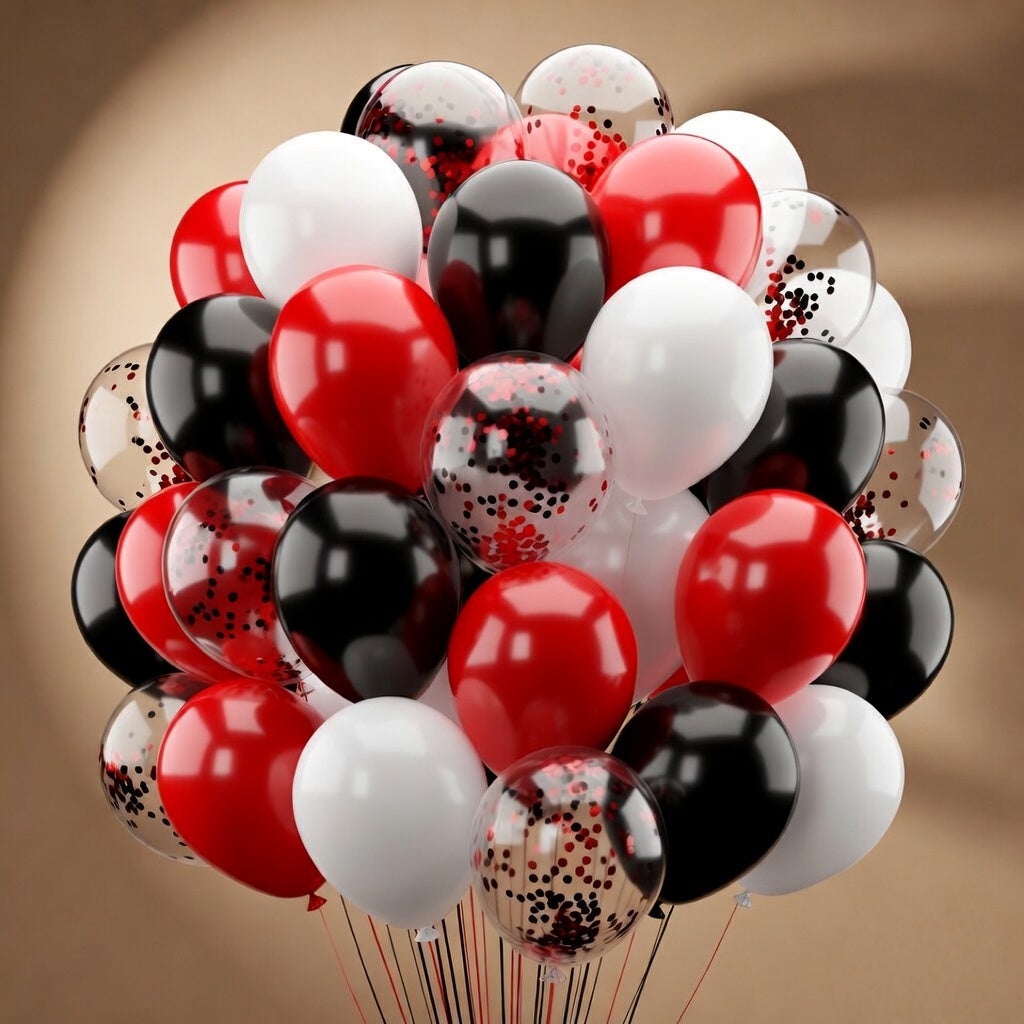68Pcs Red Black White Latex Balloons 12 Inch with Black Red Confetti Balloons for Birthday, Wedding, Baby Shower, Graduation Poker Card Party. Vatoyum Balloons