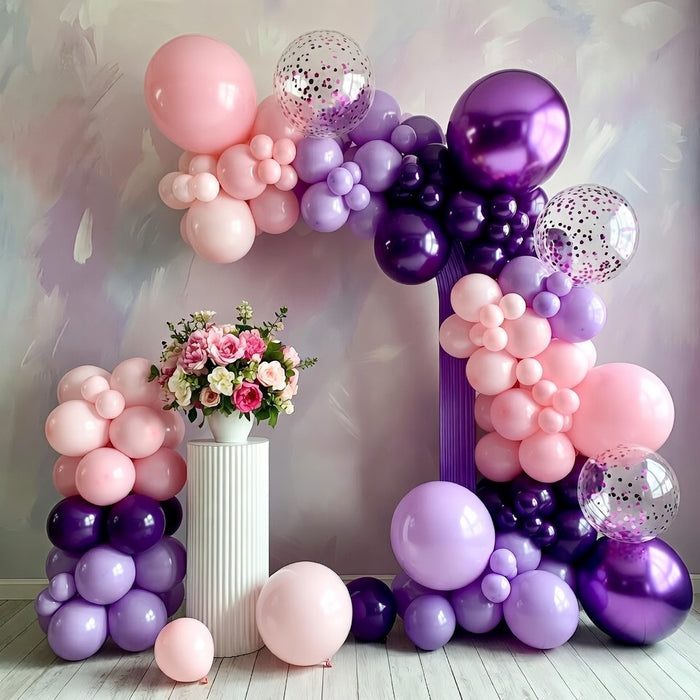 153pcs Pink Purple Balloon Garland Arch Kit, Different Sizes 18 12 10 5 inch Pink Purple Red Latex Metallic Confetti Purple Balloons for Girl Women Birthday Bridal Baby Shower Party Decoration Vatoyum Balloons