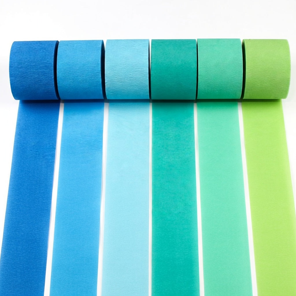 Crepe Paper Streamers 6 Rolls 492 ft Pack of Blue Pastel Blue Green and Lime Crepe Paper for Graduation Wedding Baby Shower Gender Reveal Birthday Party Decorations (1.8 Inch x 82 Ft/Roll) Vatoyum Balloons
