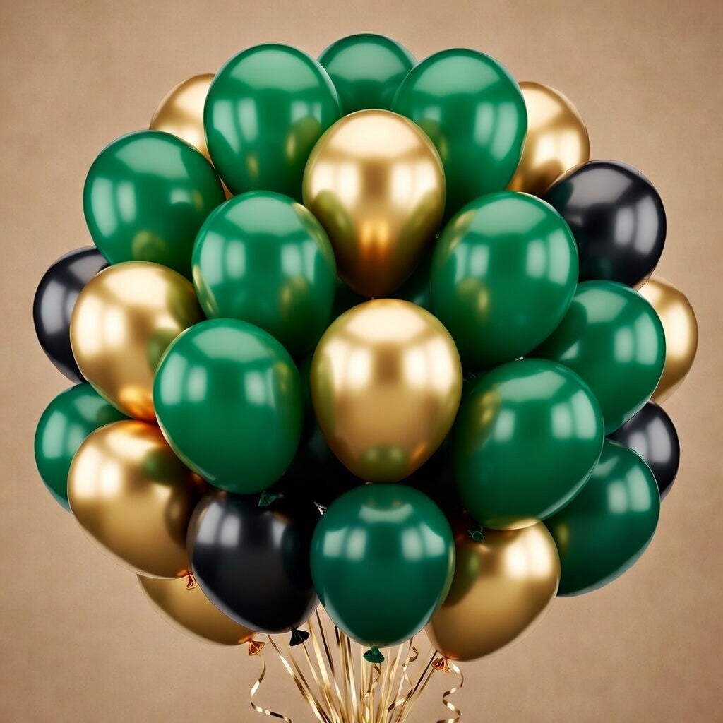 60pcs Green and Black balloons 12inch with Dark Green Metallic Gold Balloons for Jungle Safari Birthday Party Decorations Vatoyum Balloons