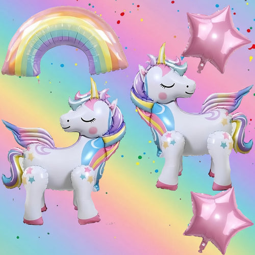 5 Pcs Self Standing Unicorn Balloons - 3D Rainbow and Star Foil Balloons for Birthday Party Decorations and Supplies Vatoyum Balloons