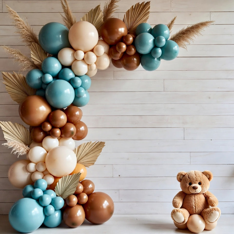 Blue Brown Baby Shower Balloons,157pcs Light Blue Coffee Brown White Ivory Balloon Garland Arch Kit for Baby Shower Bridal Shower Boy Girls Birthday Wedding Party Teddy Bear Party Decorations Vatoyum Balloons