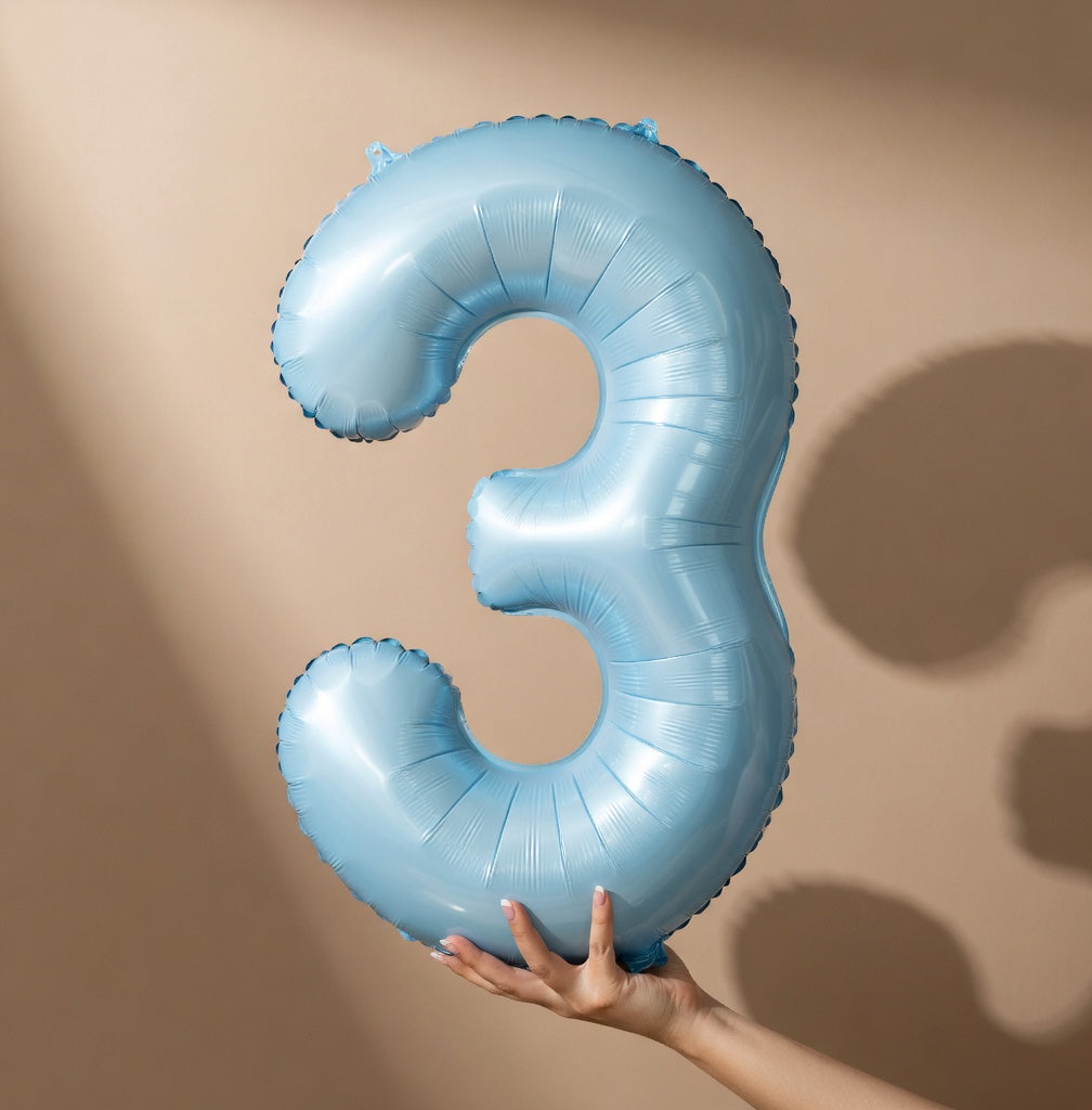 Light blue number 3 balloons, 40-inch large foil number balloons, giant number 3 foil balloons, suitable for 3rd birthdays, baby party decorations, anniversaries, and other occasions. Vatoyum Balloons