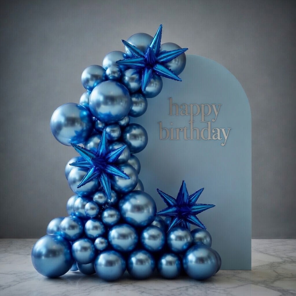 Metallic Blue Star Balloons 110pcs Different Sizes 18 12 10 5 Inch Pack 22 Inch Navy Blue Spike Star Explosion Foil Mylar Balloon Arch Kit for Birthday Party Decorations Vatoyum Balloons