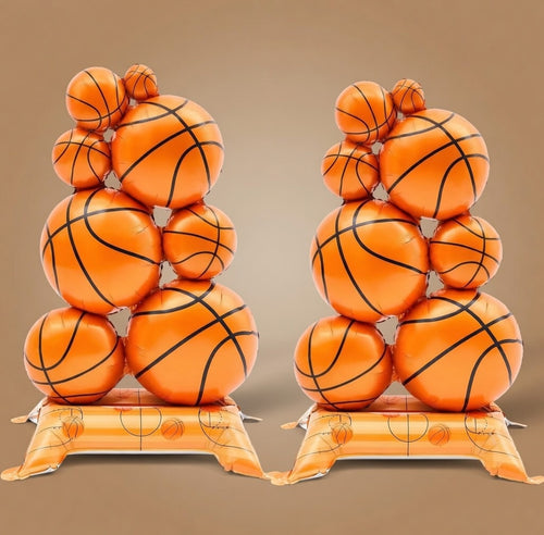 2 Pack Giant Self Standing Basketball Foil Balloons 3.5 ft with Field Base for Birthday Themed Party Decoration Sports Supplies Decor (Basketball Pile) Vatoyum Balloons