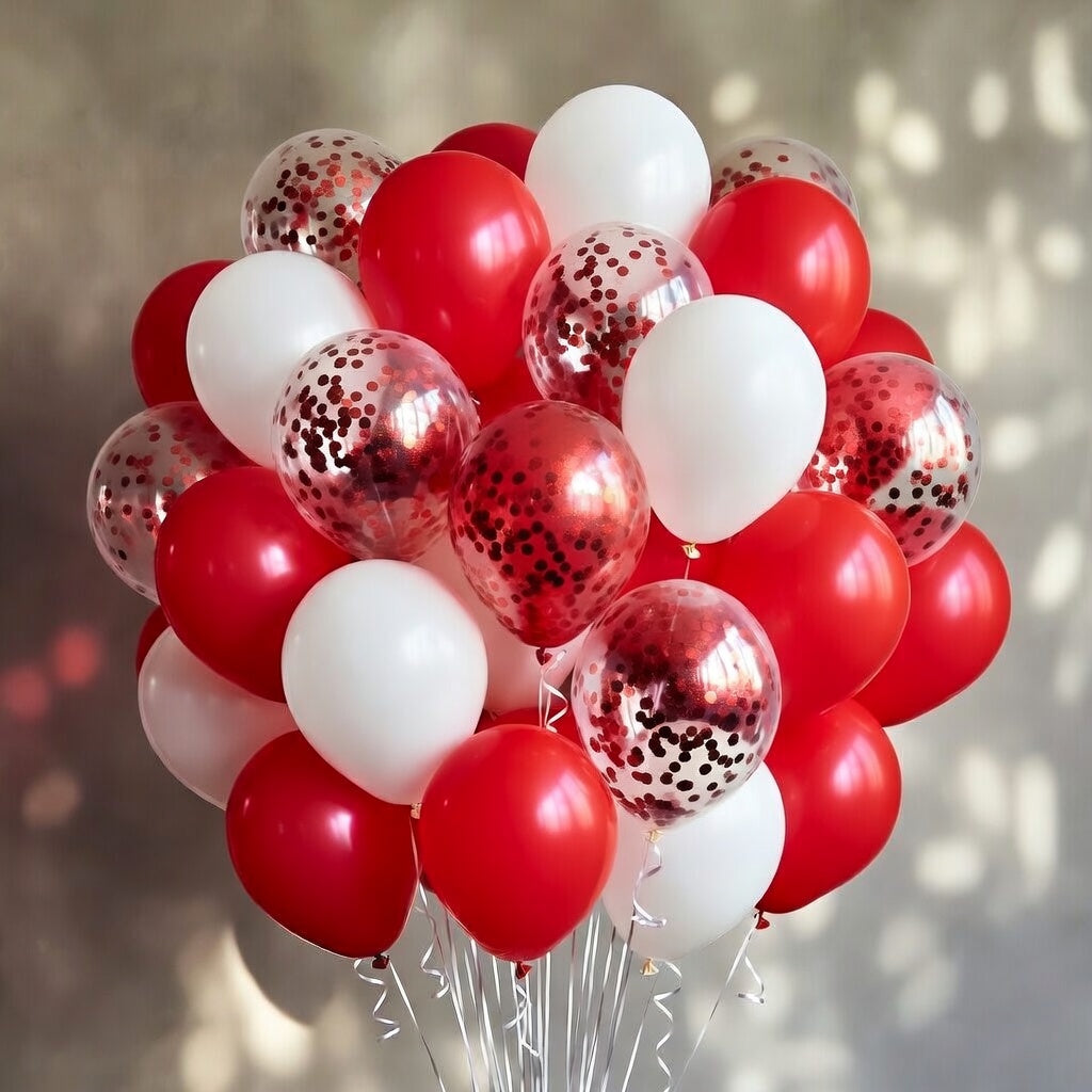 Red White Balloons Set, 35 Pack 12 Inch Red White Confetti Latex Party  Balloon for Girls Women Birthday Party Wedding Valentine's Day Graduation Galentines Christmas Party Decoration Vatoyum Balloons