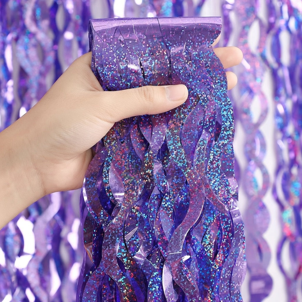 Purple Foil Fringe Curtains Party Decorations -3 Pack 3.3 ft x 6.6 ft Foil Party Curtain for Hallowee Christmas Graduation Decor Vatoyum Balloons