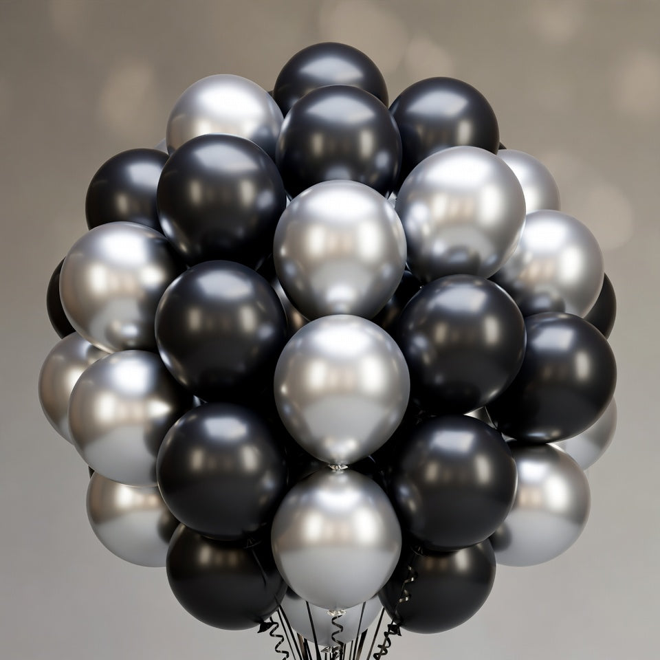 Black and Silver Balloons, 60pcs 12inch Black Metallic Silver Balloons for Graduation Birthday Party Decorations Vatoyum Balloons
