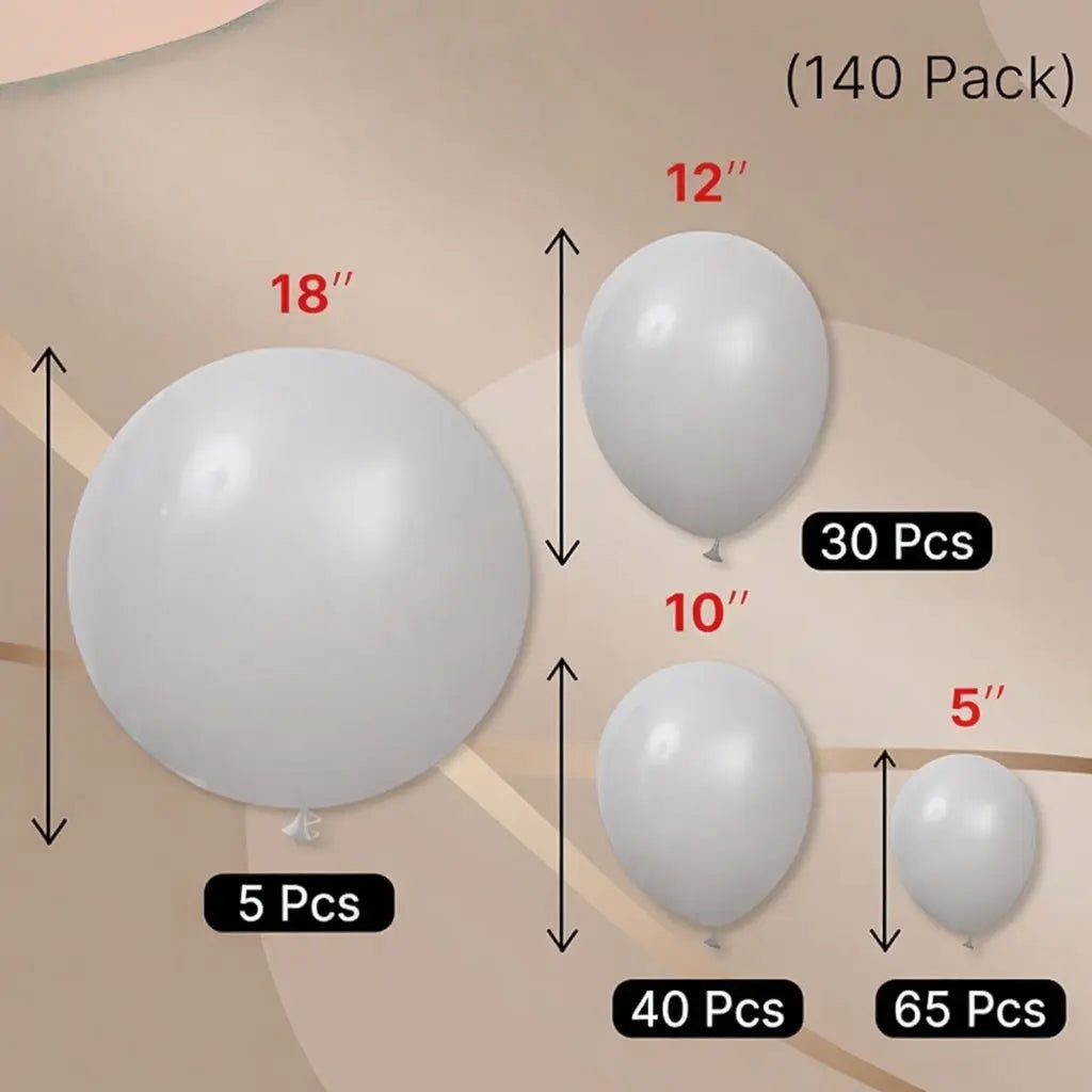 Gray Balloons 140pcs Different Sizes Pack of 18 12 10 5 Inch Matte Gray Latex Balloon Arch Kit for Baby Shower Graduation Wedding Anniversary Birthday Party Decorations Vatoyum Balloons