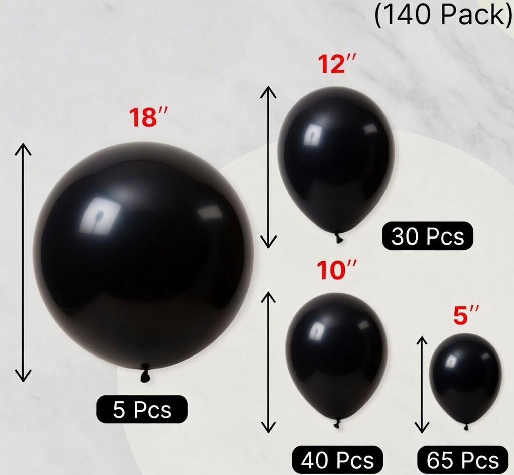 Black Balloons 140 pcs Different Sizes of 18 12 10 5 Inch Black Balloons Arch Kit Garland for Baby Shower Birthday Graduation Casino Gaming Anniversary Retirement Party Decorations Vatoyum Balloons
