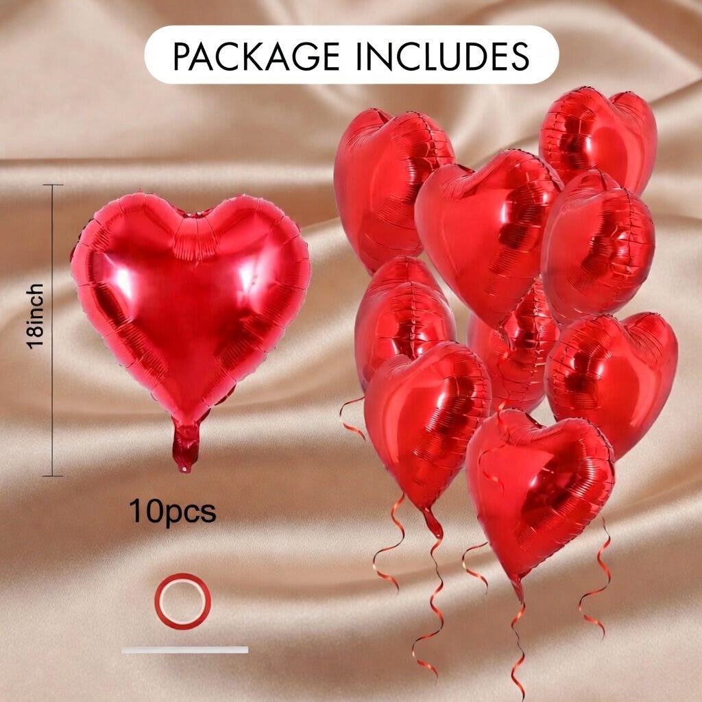 Red Heart Balloons,10Pcs 18Inch Red Heart Shaped Foil Ballons for Valentine's Day Baby Shower Birthday Anniversary Wedding Party Decorations Vatoyum Balloons