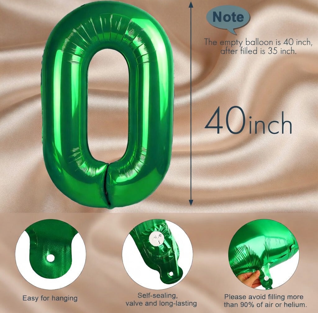 Green Number Balloon 40 Inch, 0 Number Balloons, 10 20 30 40 50 Numbers Balloon Birthday Decorations, Green Party Supplies for Women Men, St. Patrick's Day Games Theme Birthday Decorations Vatoyum Balloons
