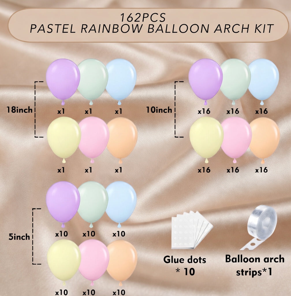 Rainbow Balloon Arch Kit, 162Pcs Macaron Assorted Colorful Party Balloon Garland Kit for Baby Shower, Wedding, Engagements, Birthday, Gender Reveal, Anniversary, Easter Decorations Vatoyum Balloons