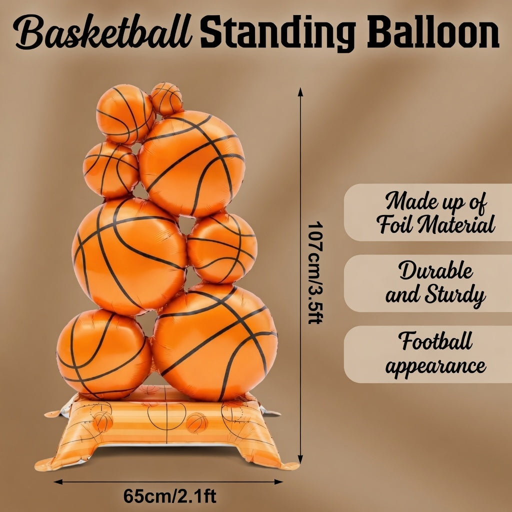 2 Pack Giant Self Standing Basketball Foil Balloons 3.5 ft with Field Base for Birthday Themed Party Decoration Sports Supplies Decor (Basketball Pile) Vatoyum Balloons