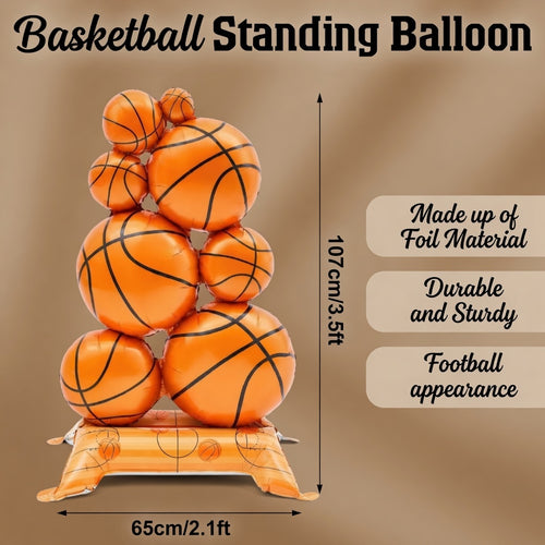 2 Pack Giant Self Standing Basketball Foil Balloons 3.5 ft with Field Base for Birthday Themed Party Decoration Sports Supplies Decor (Basketball Pile) Vatoyum Balloons
