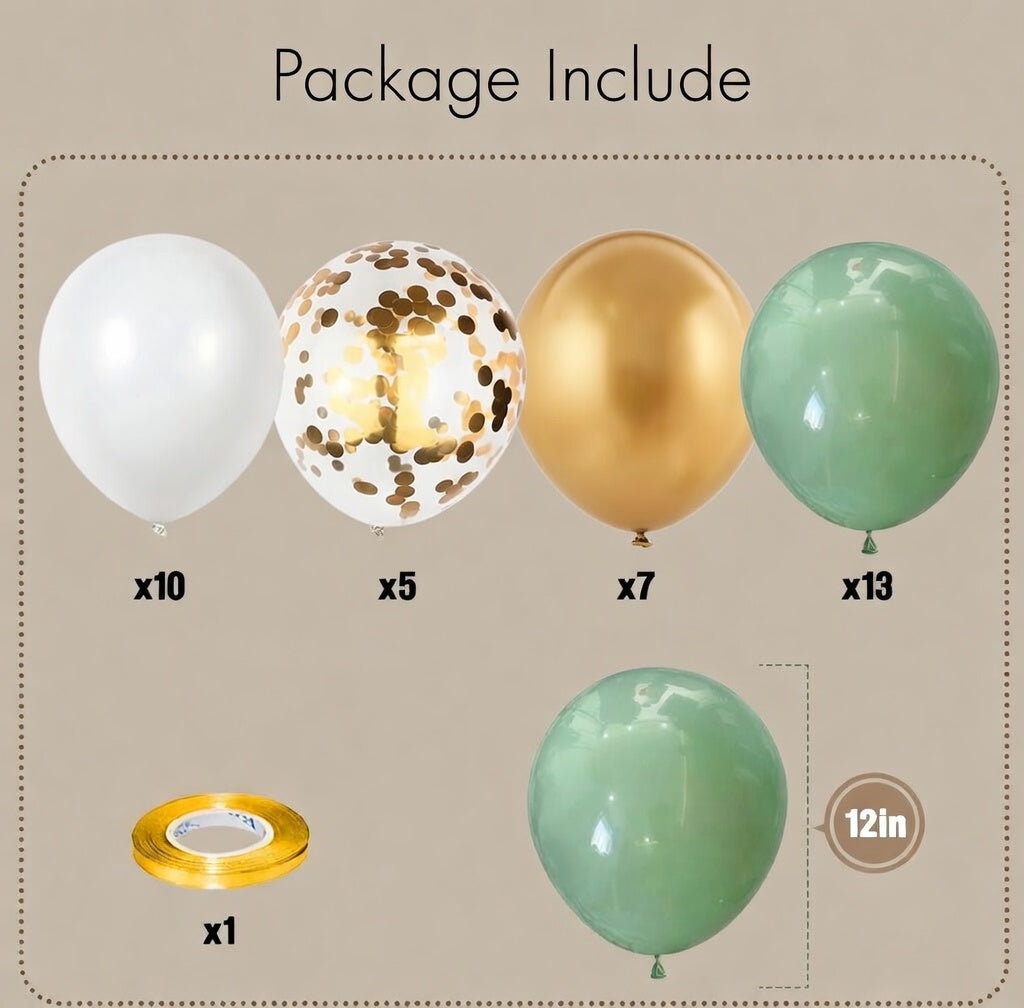 Dusty Sage Green and Gold Balloons, 12 Inch Retro Olive Green White Gold Latex Muted Balloon Set for Girls Birthday Wedding Jungle Baby Bridal Shower Camp Bachelorette House Warming Party Decorations Vatoyum Balloons