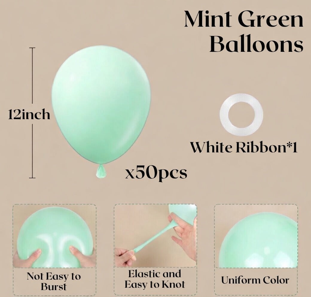 Mint Green Balloons 12inch, Mint Latex Balloon 50pcs Party Balloons for Wedding Baby Shower Birthday Party Decorations Vatoyum Balloons
