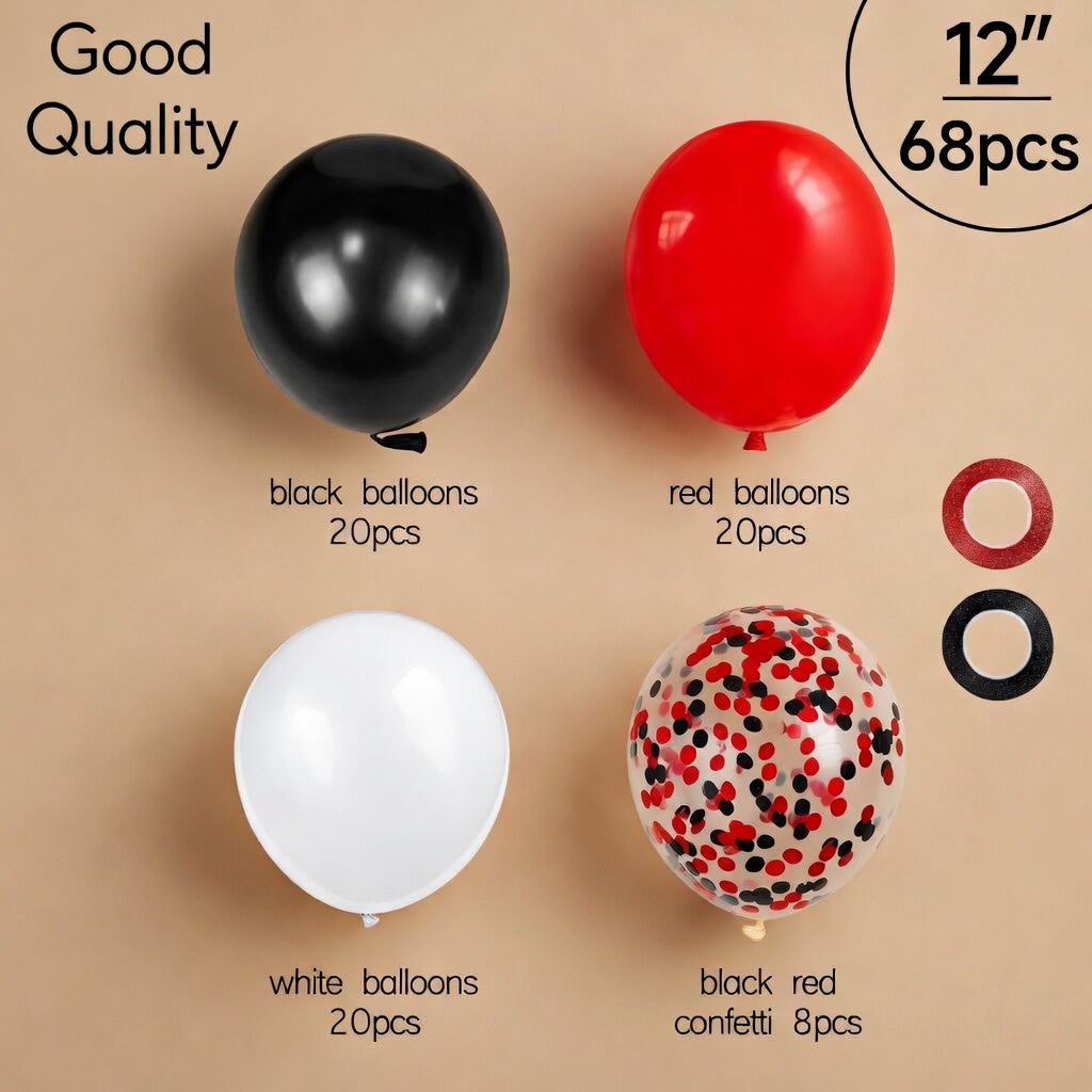 68Pcs Red Black White Latex Balloons 12 Inch with Black Red Confetti Balloons for Birthday, Wedding, Baby Shower, Graduation Poker Card Party. Vatoyum Balloons