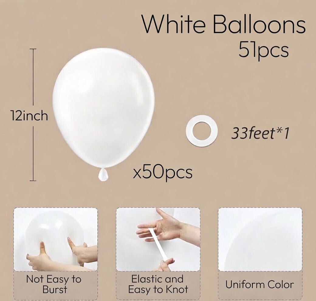 White Balloons 12 inch, White Latex Balloons 50pcs Party Balloon for Engagement Bachelorette Bridal Shower Wedding Party Birthday Decorations Vatoyum Balloons