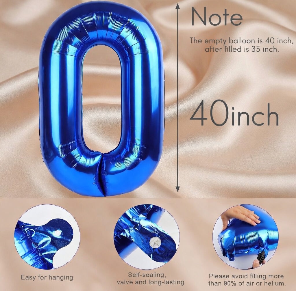 Navy Blue Number Balloon 40 Inch, 0 Number Balloons, 10 20 30 40 50 Numbers Balloon Birthday Decorations, Blue Party Supplies for Boy Men Vatoyum Balloons