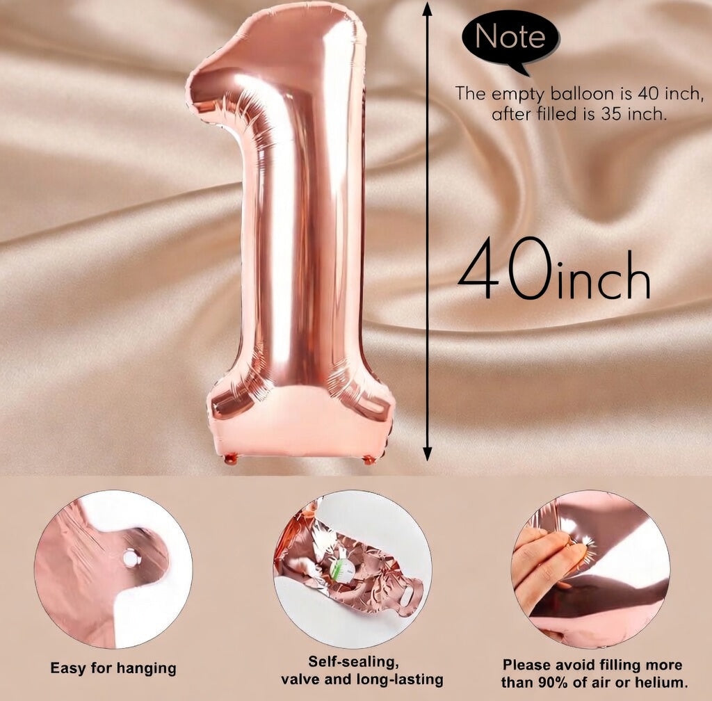Rose Gold 9 Balloon, Number Balloons 40 Inch, 9th Giant Birthday Decorations for Boys Girls, 19th 29th Party Decorations Supplies, Number 9 Balloon Vatoyum Balloons