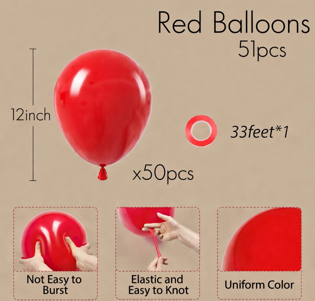 Red Balloons 12 inch, Red Latex Balloons 50pcs Party Balloons for Baby Shower Wedding Valentines Christmas Birthday Party Decorations Vatoyum Balloons