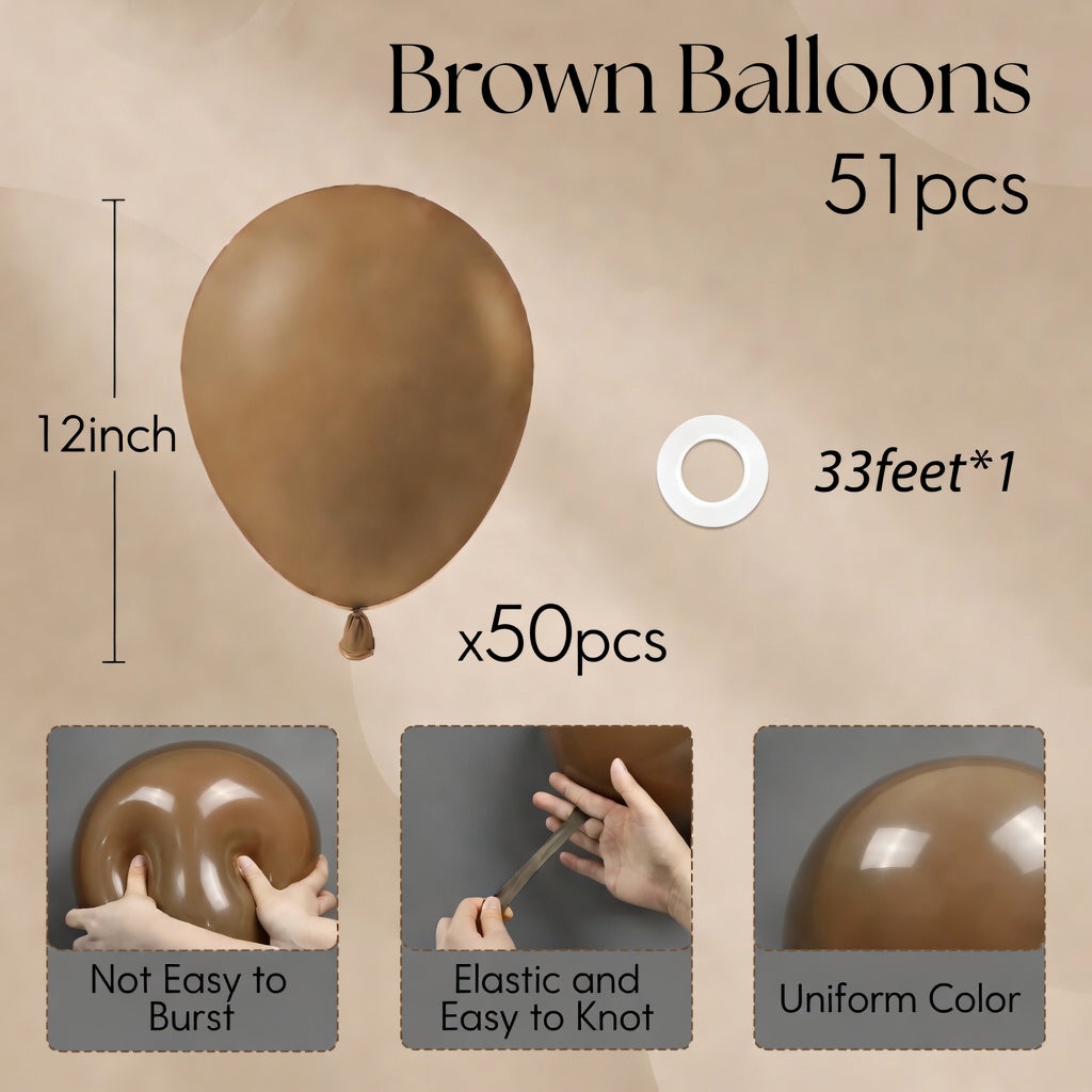 Brown Balloons 12 inch, Brown Latex Balloons 50pcs Party Balloons for Birthday Baby Shower Wedding Thanksgiving Anniversary Party Decorations Vatoyum Balloons