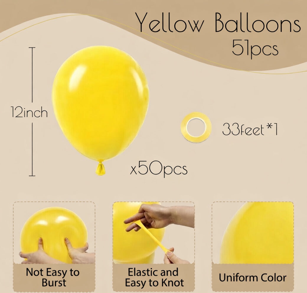 Yellow Balloons 12 inch, Yellow Latex Balloons 50pcs Party Balloons for Baby Shower Sunflower Bee Wedding Birthday Party Decorations Vatoyum Balloons