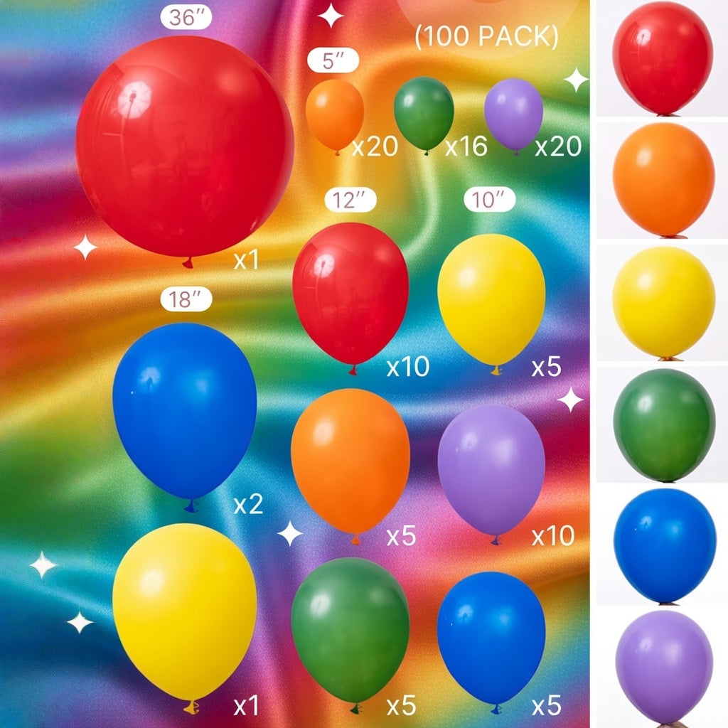 Rainbow Balloon Arch Kit Garland 100 pcs Different Sizes of 36 18 12 10 5 Inch Multicolor Latex Colorful Balloons Assorted Primary Colors for Graduation Baby Shower Birthday Party Decorations Vatoyum Balloons