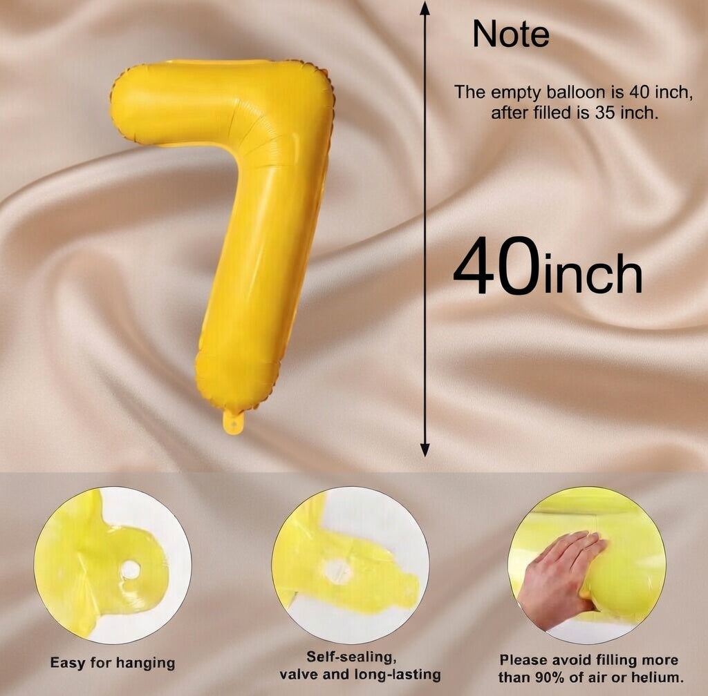 Yellow 7 Balloon, Number Balloons 40 Inch, 7th Birthday Decorations for Girls Kids, Party Decoration for Women, Number 7 Balloon Vatoyum Balloons