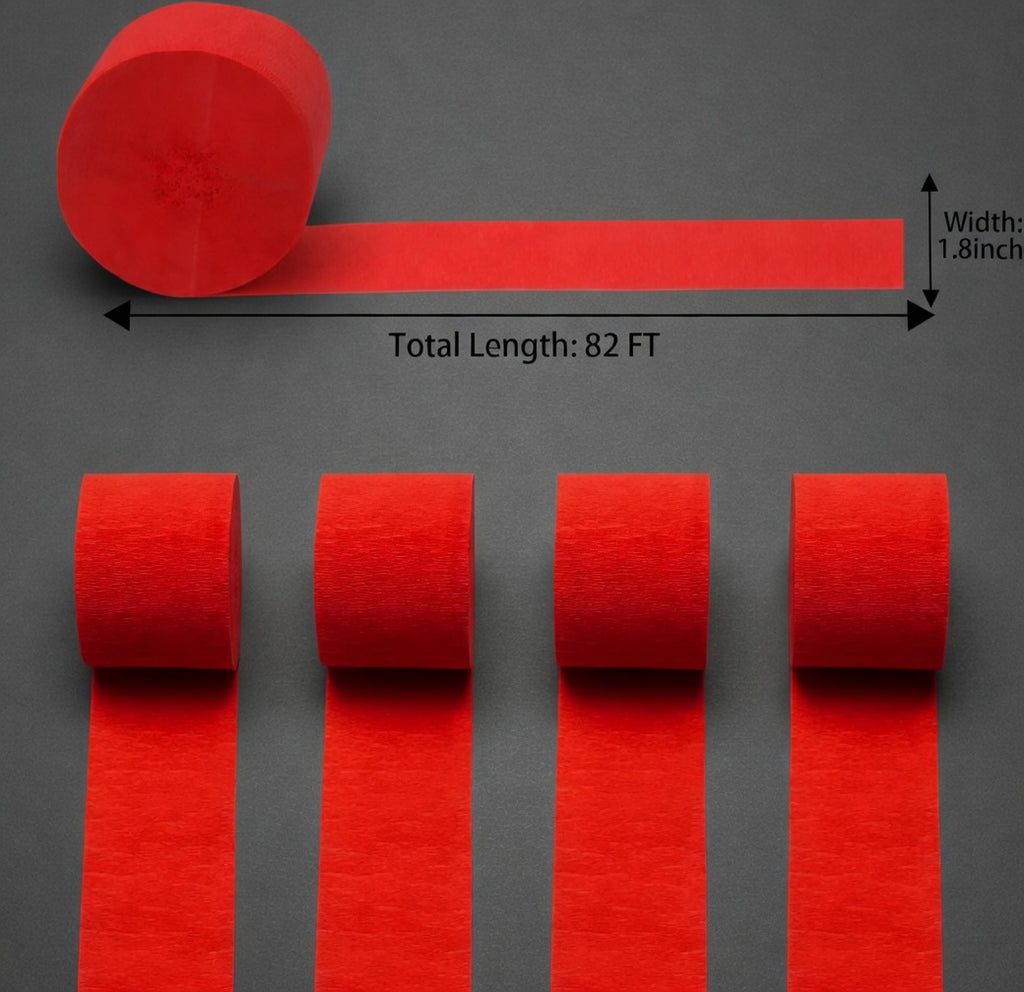 Red Crepe Paper Streamers 4 Rolls 328ft, Pack of Party Streamers for Valentines Day Decorations, Crepe Paper for Birthday, Baby Shower, Wedding Party Decorations (1.8 Inch x 82 Ft/Roll) Vatoyum Balloons