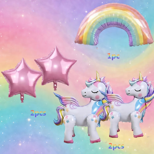5 Pcs Self Standing Unicorn Balloons - 3D Rainbow and Star Foil Balloons for Birthday Party Decorations and Supplies Vatoyum Balloons