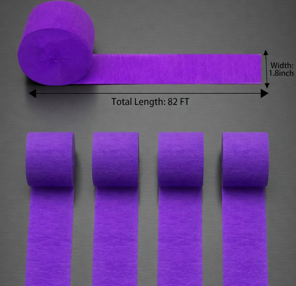 Purple Crepe Paper Streamers 4 Rolls 328ft, Pack of Party Streamers for Party Decorations, Crepe Paper for Birthday, Baby Shower, Wedding Party Decorations (1.8 Inch x 82 Ft/Roll) Vatoyum Balloons