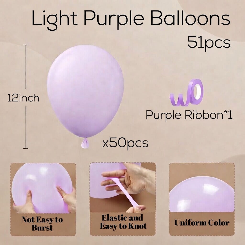 Light Purple Balloons 12 inch, Pastel Purple Latex Balloons 50pcs Party Balloon for Wedding Baby Shower Gender Reveal Birthday Party Decorations Vatoyum Balloons