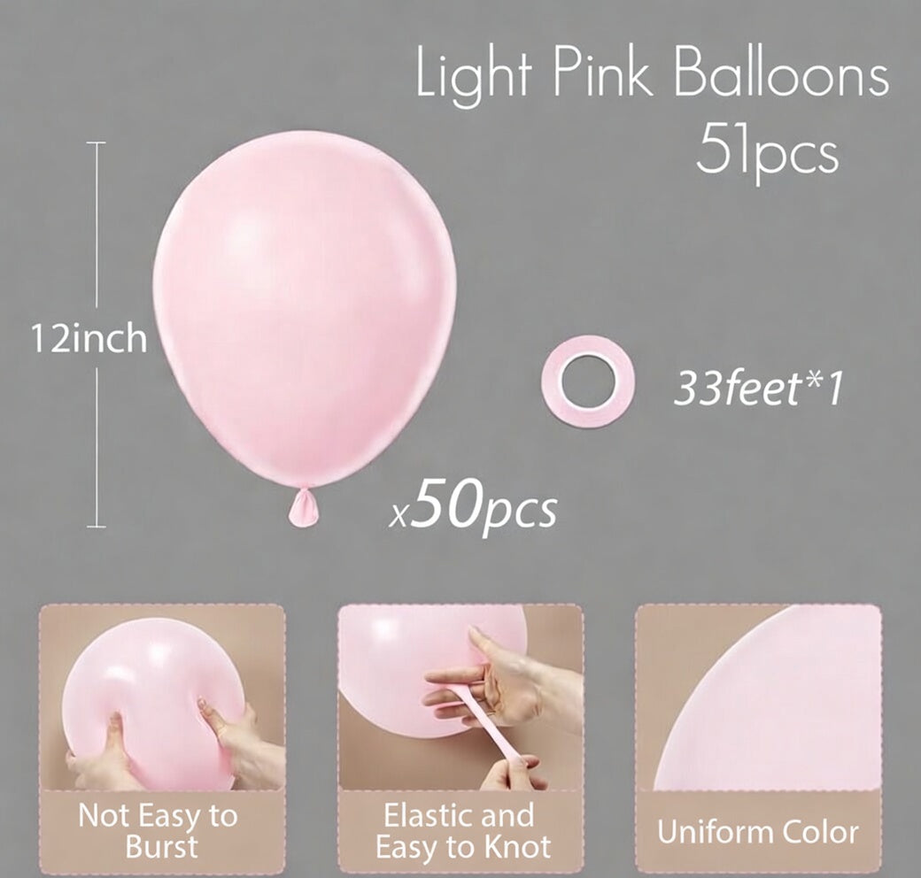 Light Pink Balloons 12 inch, Pastel Pink Latex Balloon 50pcs Party Balloons for Graduation Bridal Baby Shower Gender Reveal Birthday Party Decorations Vatoyum Balloons
