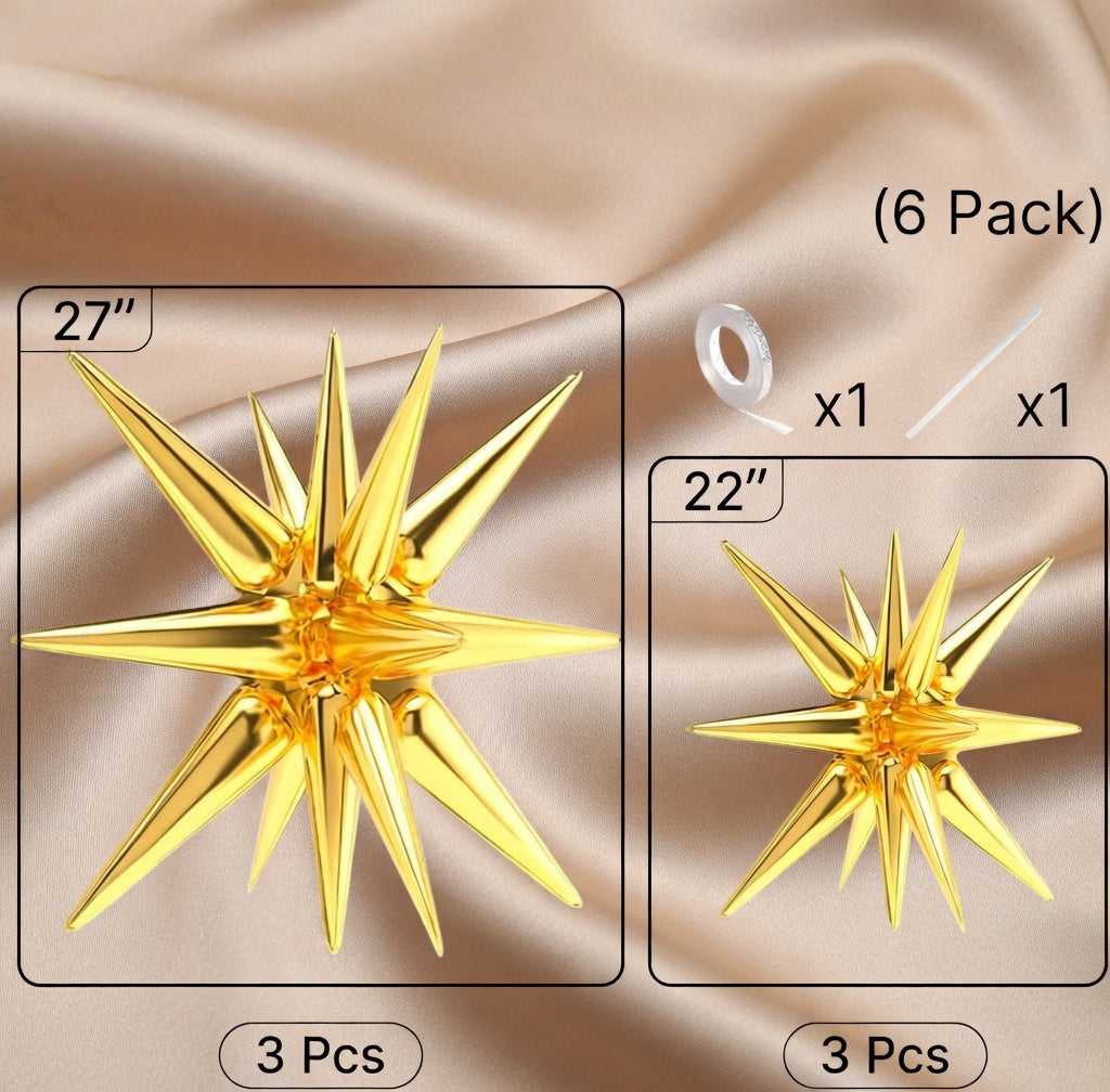 Metallic gold star foil balloons, 6 in total. Available in 27-inch and 22-inch sizes. Perfect for graduation ceremonies, anniversaries, bachelor/bachelorette parties, engagement parties, and birthday party decorations. Vatoyum Balloons